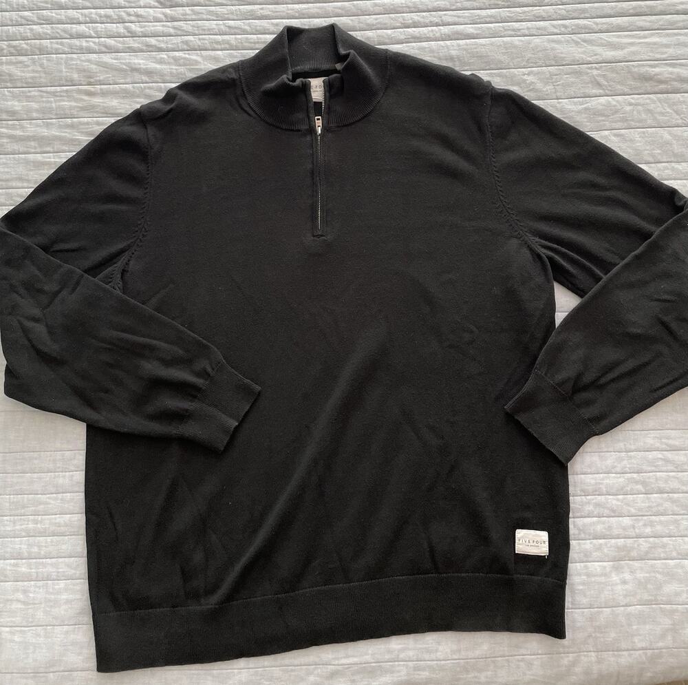 Men's XL 1/4 Zip Black Five Four LA Medium Weight Knit Pullover C12